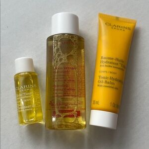 Set 3 Clarins Hydrating Toning Lotion, Hydrating Oil-Balm & Body Treatment Oil
